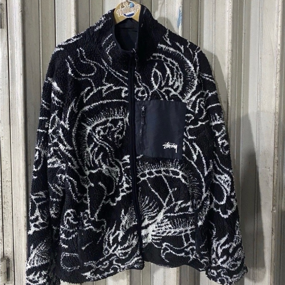 RARE Stussy Dragon Sherpa Fleece Jacket Sz L